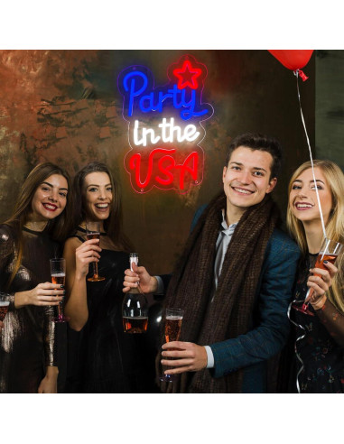 Señal de Neón Patriótica LED 4 de Julio AOOWSDX 23x33 cm