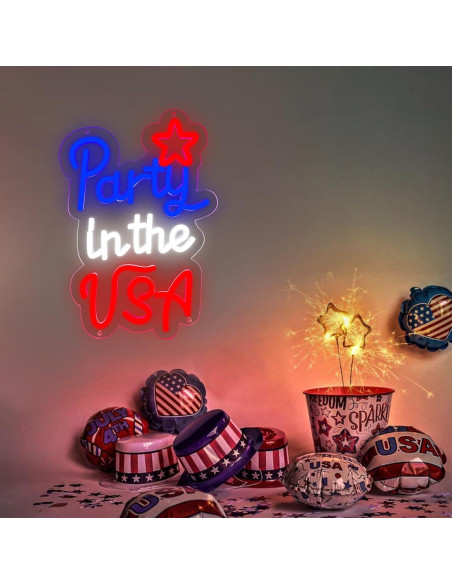 Señal de Neón Patriótica LED 4 de Julio AOOWSDX 23x33 cm