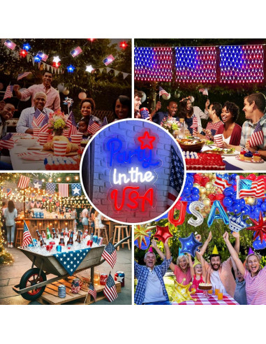 Señal de Neón Patriótica LED 4 de Julio AOOWSDX 23x33 cm