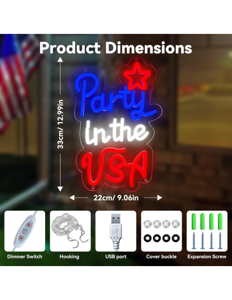 Señal de Neón Patriótica LED 4 de Julio AOOWSDX 23x33 cm
