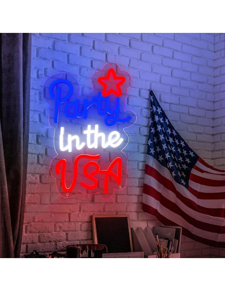 Señal de Neón Patriótica LED 4 de Julio AOOWSDX 23x33 cm