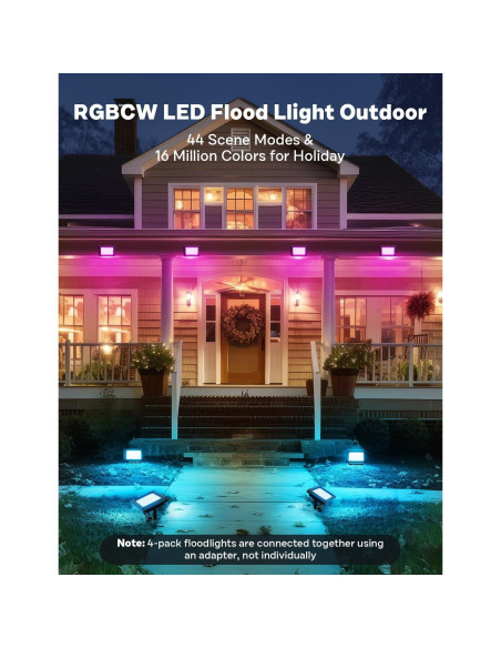 Luz de Inundación LED Exterior ALFELE 36W RGBW IP66 4 Paquete Luz de Inundación LED Exterior ALFELE 36W RGBW IP66 4 Paquete