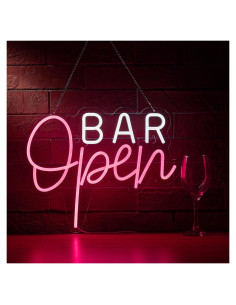 Cartel de Neón Abierto LED Hoyoelec 40x33cm Rosa y Blanco