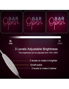 Cartel de Neón Abierto LED Hoyoelec 40x33cm Rosa y Blanco 2