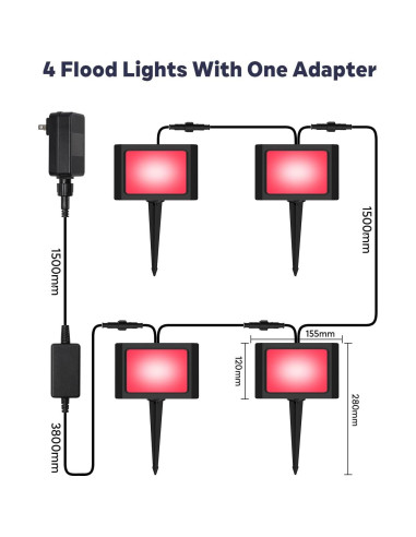 Luz de Inundación LED Exterior ALFELE 36W RGBW IP66 4 Paquete