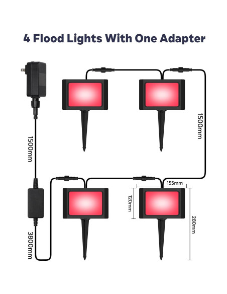 Luz de Inundación LED Exterior ALFELE 36W RGBW IP66 4 Paquete Luz de Inundación LED Exterior ALFELE 36W RGBW IP66 4 Paquete
