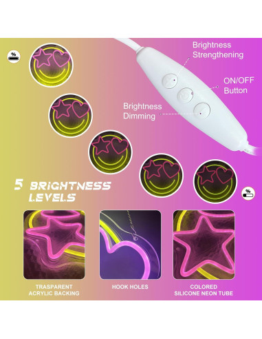 Luz de Neón LED Dimmable Cara Sonriente 33x31cm USB