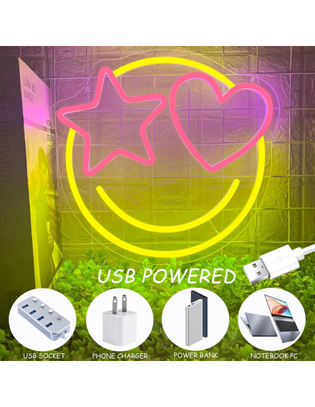 Luz de Neón LED Dimmable Cara Sonriente 33x31cm USB