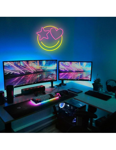 Luz de Neón LED Dimmable Cara Sonriente 33x31cm USB