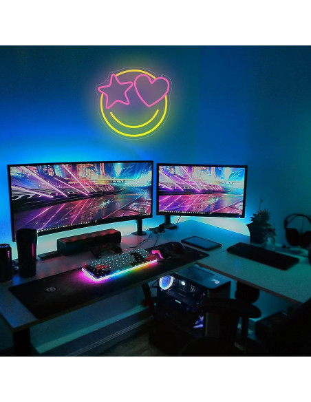 Luz de Neón LED Dimmable Cara Sonriente 33x31cm USB