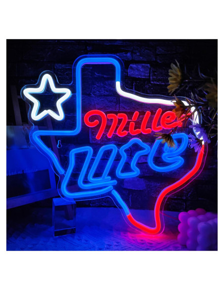 Luz de Neón de Cerveza Texas Miller Lite Regulable USB