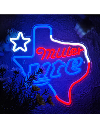 Luz de Neón de Cerveza Texas Miller Lite Regulable USB