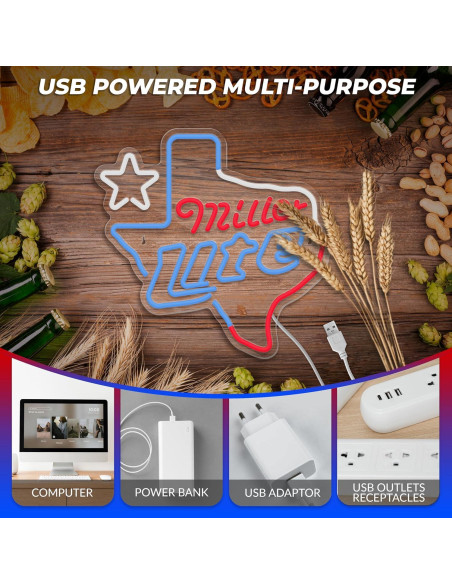 Luz de Neón de Cerveza Texas Miller Lite Regulable USB