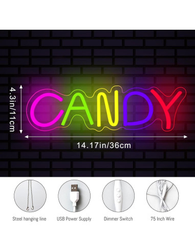 Letrero de Neón LED Caramelo Regulable Kiparfod 35.88x10.92cm