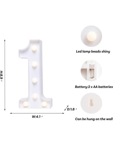 Foaky Luz Decorativa LED Número 1 para Fiestas y Bodas
