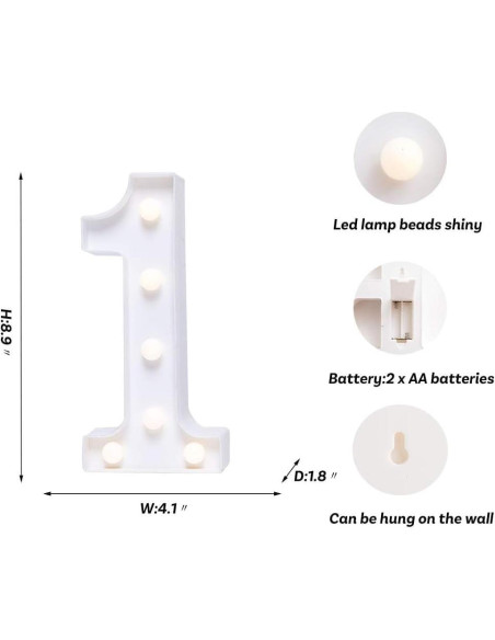 Foaky Luz Decorativa LED Número 1 para Fiestas y Bodas