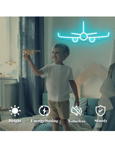 Luz de neón 3D de avión Vveikea regulable 41 x 17 cm 2