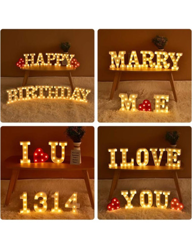 Letras de Marquee LED ODISTAR A 24.5 cm Decoración Boda Cumpleaños