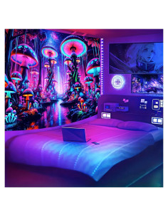 Tapiz Blacklight BlissYard Hongo UV 150x200 cm Decoración