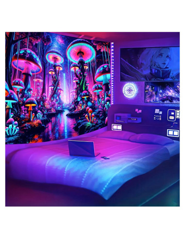 Tapiz Blacklight BlissYard Hongo UV 150x200 cm Decoración