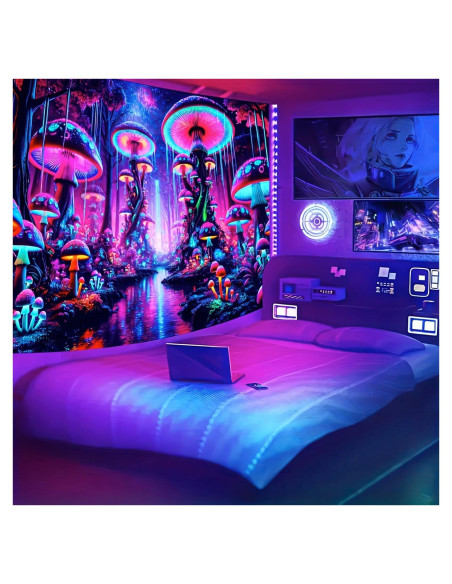 Tapiz Blacklight BlissYard Hongo UV 150x200 cm Decoración