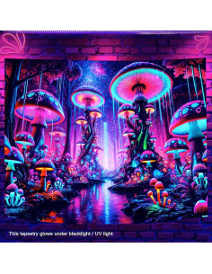 Tapiz Blacklight BlissYard Hongo UV 150x200 cm Decoración 2