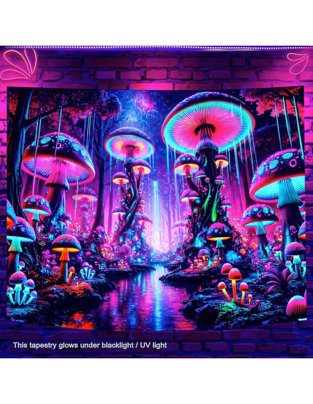 Tapiz Blacklight BlissYard Hongo UV 150x200 cm Decoración