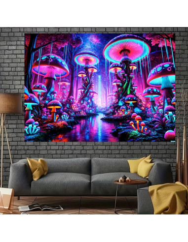 Tapiz Blacklight BlissYard Hongo UV 150x200 cm Decoración