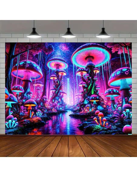 Tapiz Blacklight BlissYard Hongo UV 150x200 cm Decoración