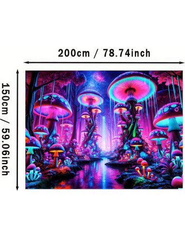 Tapiz Blacklight BlissYard Hongo UV 150x200 cm Decoración
