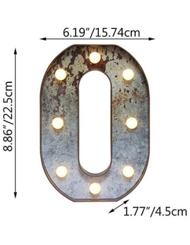 Letras Iluminadas LED Vintage Industrial Maigo Letra O Oxidada