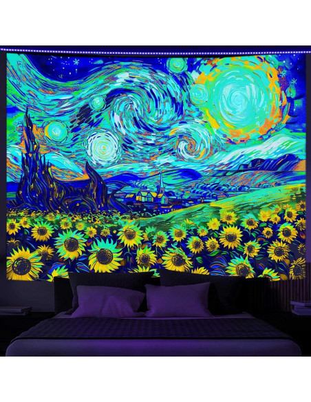 Tapiz Reactivo UV Van Gogh 152.4x101.6 cm - Arte Psicodélico