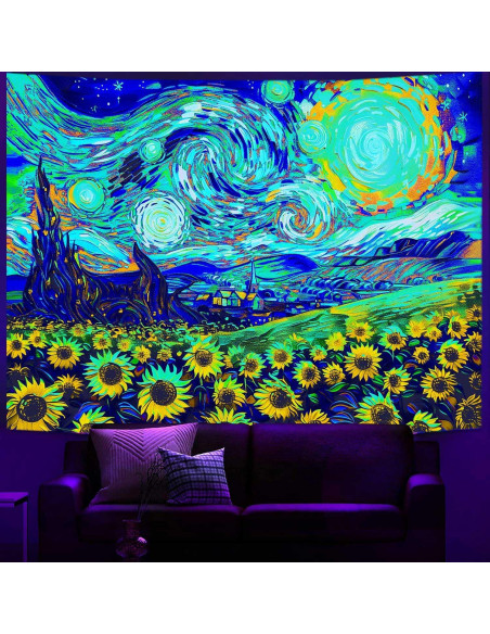 Tapiz Reactivo UV Van Gogh 152.4x101.6 cm - Arte Psicodélico