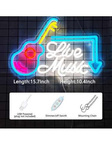 Letrero de Neón LED Musical Keello 40x26 cm Decoración Bar