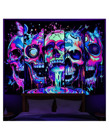 Tapiz Heopapin Calavera UV Reactivo 150x130cm Decoración Halloween