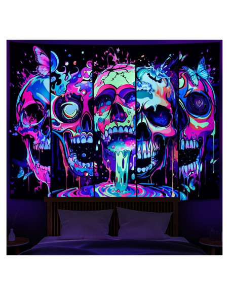Tapiz Heopapin Calavera UV Reactivo 150x130cm Decoración Halloween