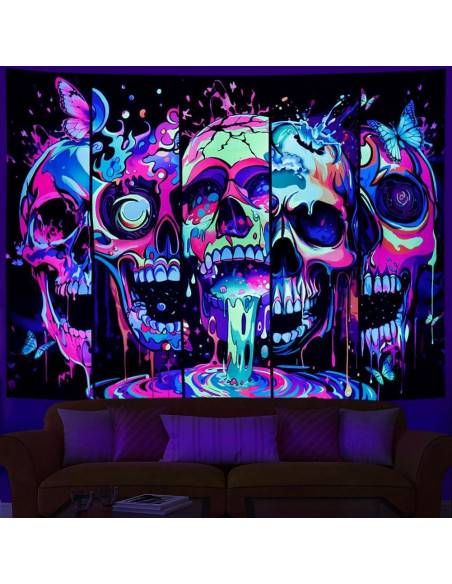 Tapiz Heopapin Calavera UV Reactivo 150x130cm Decoración Halloween