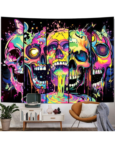 Tapiz Heopapin Calavera UV Reactivo 150x130cm Decoración Halloween