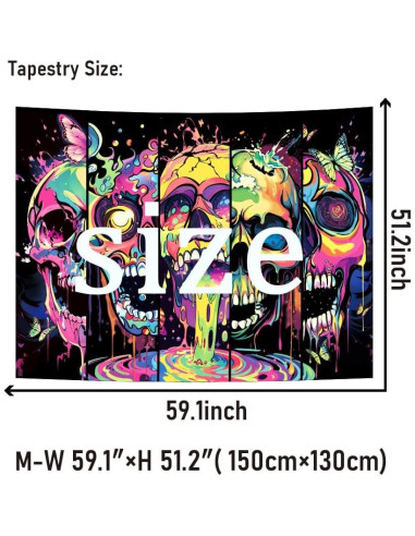 Tapiz Heopapin Calavera UV Reactivo 150x130cm Decoración Halloween