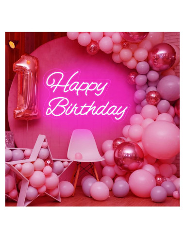 Letrero de Neón Feliz Cumpleaños Rosa 40.6x22.9cm LED Dimmable