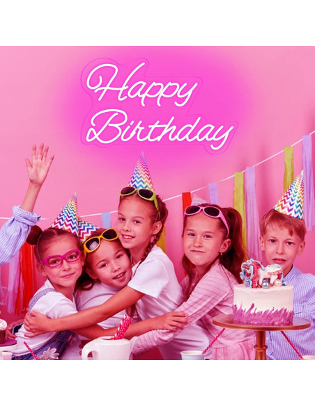 Letrero de Neón Feliz Cumpleaños Rosa 40.6x22.9cm LED Dimmable