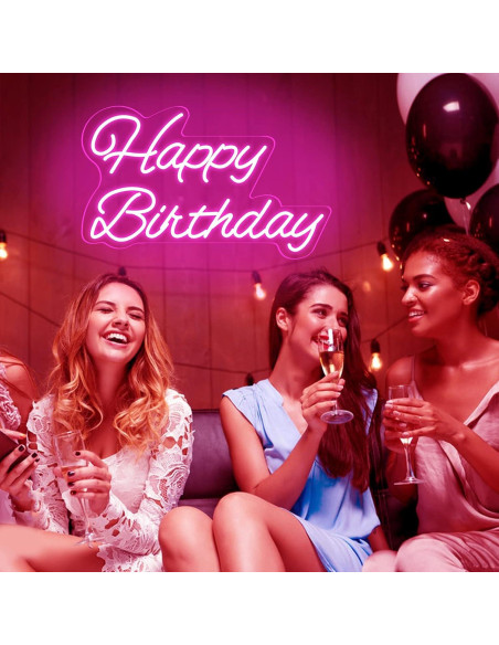 Letrero de Neón Feliz Cumpleaños Rosa 40.6x22.9cm LED Dimmable
