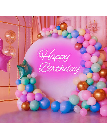 Letrero de Neón Feliz Cumpleaños Rosa 40.6x22.9cm LED Dimmable