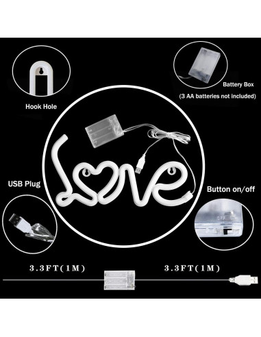 Luz de Neón Corazón Rosa Yaozhou para Decoración de San Valentín