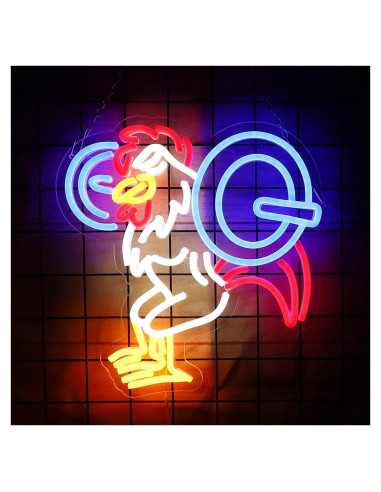 Letrero de Neón LeDigPig Pollo Gimnasio 32x34cm USB