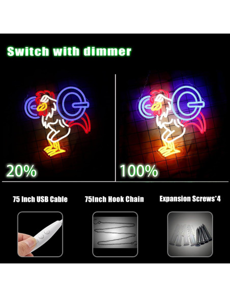 Letrero de Neón LeDigPig Pollo Gimnasio 32x34cm USB Letrero de Neón LeDigPig Pollo Gimnasio 32x34cm USB