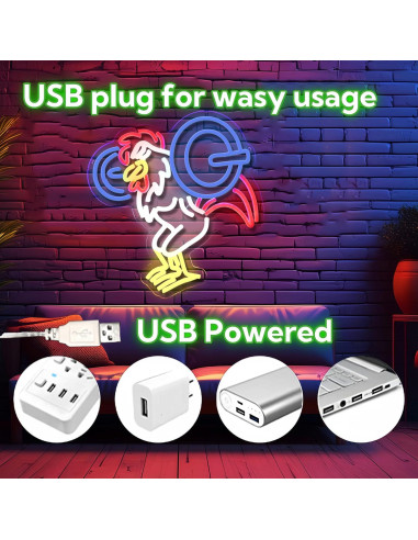 Letrero de Neón LeDigPig Pollo Gimnasio 32x34cm USB