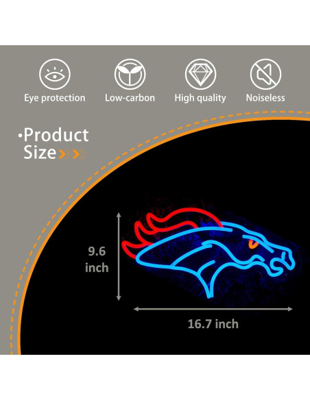 Luz de Neón LED Broncos para Pared 42.4x24.4 cm