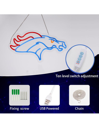 Luz de Neón LED Broncos para Pared 42.4x24.4 cm