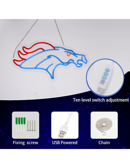 Luz de Neón LED Broncos para Pared 42.4x24.4 cm